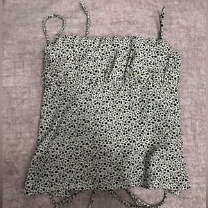 • beige & black floral open back tank top